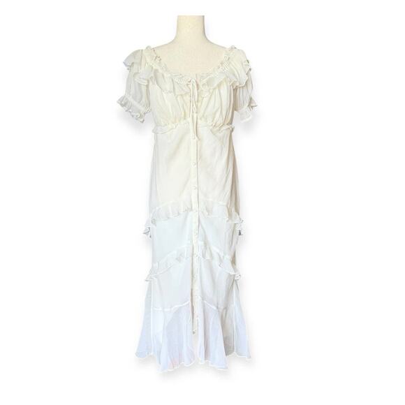 ASOS Maternity Ivory Ruffle Button Front Maxi Dress Wedding Chiffon Lines Size 8 - Picture 1 of 10